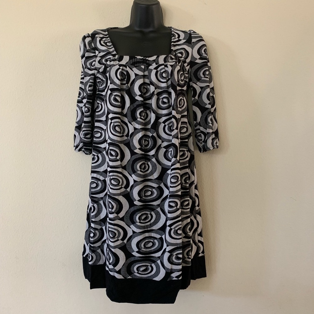 Marc Jacobs Black and White Geometric Circle Square Neck Tunic Dress